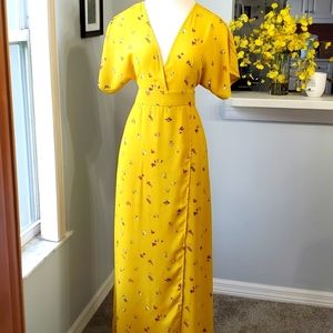 NOVIA, front wrap mustard yellow maxi dress. Size small. RaglNd sleeves. V Neck.